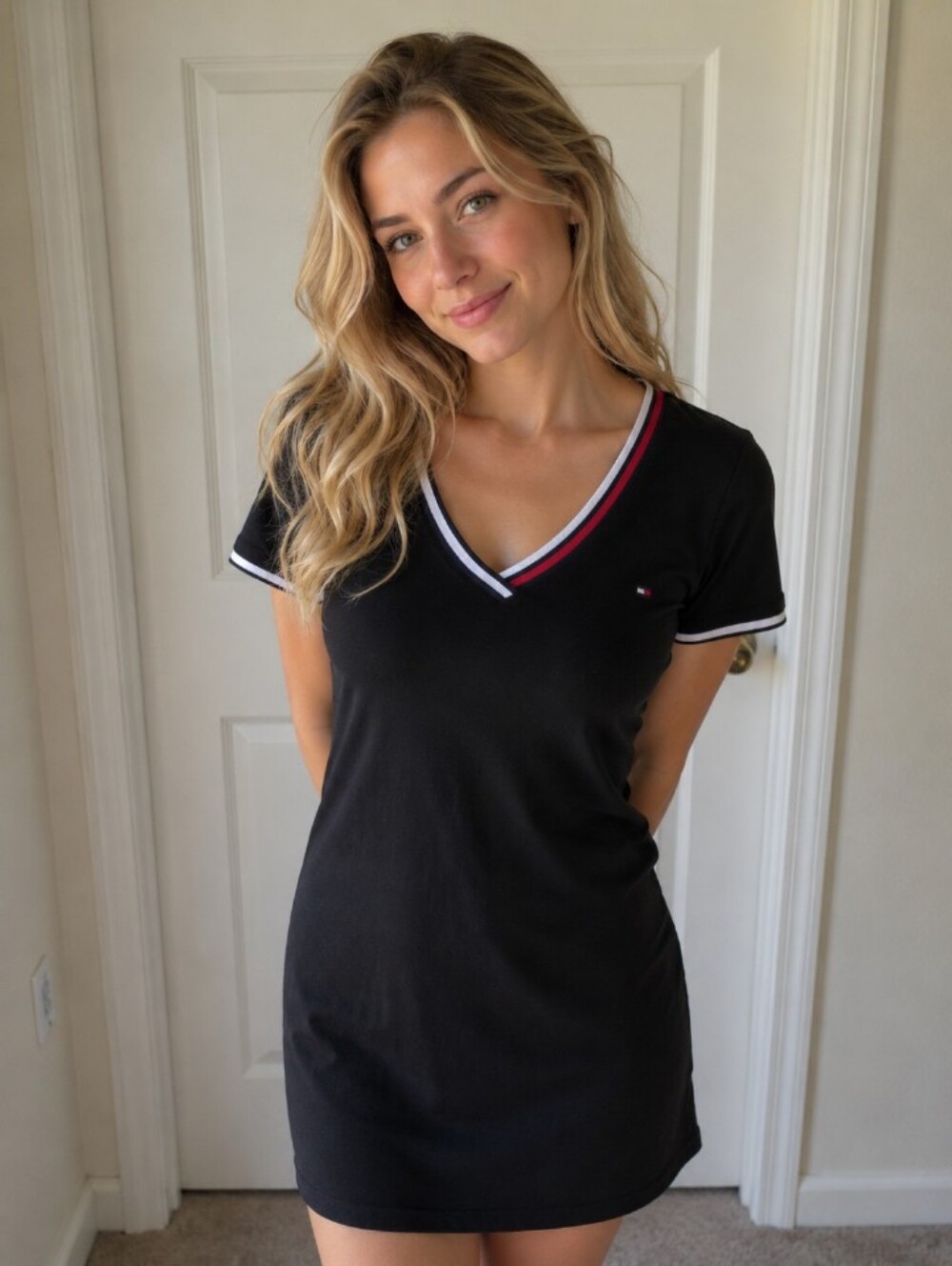 Tommy Hilfiger Black V-Neck Shirt Dress Sz Medium